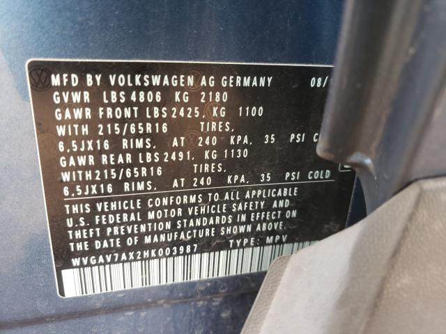 Photo 9 VIN: WVGAV7AX2HK003987 - VOLKSWAGEN TIGUAN S 