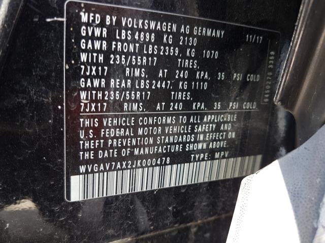 Photo 9 VIN: WVGAV7AX2JK000478 - VOLKSWAGEN TIGUAN LIM 