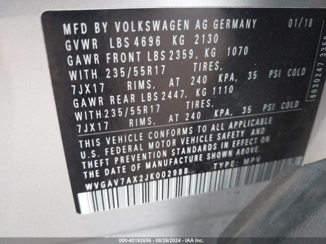 Photo 8 VIN: WVGAV7AX2JK002988 - VOLKSWAGEN TIGUAN LIMITED 