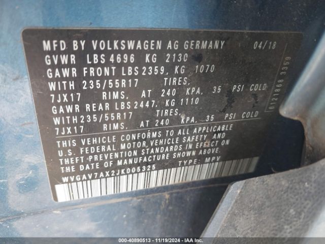 Photo 8 VIN: WVGAV7AX2JK005325 - VOLKSWAGEN TIGUAN LIMITED 