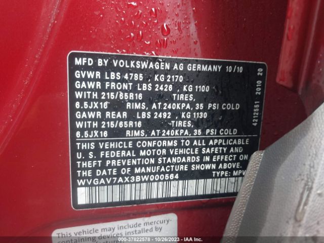 Photo 8 VIN: WVGAV7AX3BW000564 - VOLKSWAGEN TIGUAN 