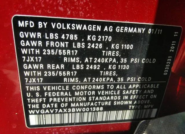 Photo 8 VIN: WVGAV7AX3BW001388 - VOLKSWAGEN TIGUAN 