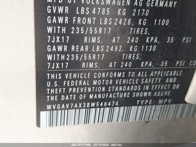 Photo 8 VIN: WVGAV7AX3BW546474 - VOLKSWAGEN TIGUAN 