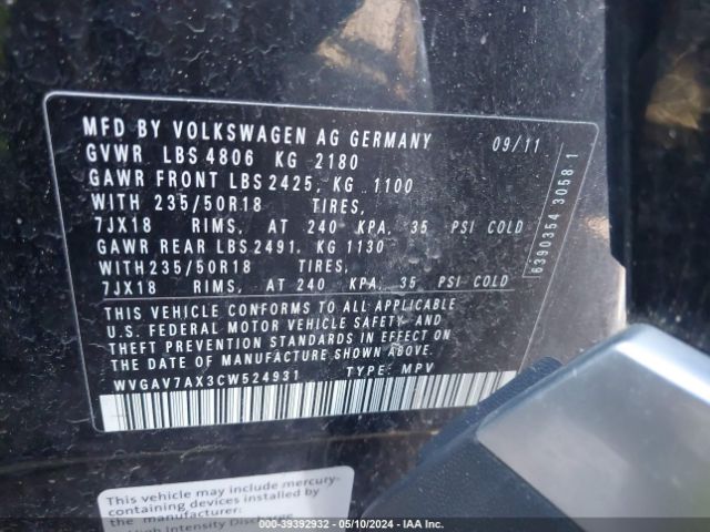 Photo 8 VIN: WVGAV7AX3CW524931 - VOLKSWAGEN TIGUAN 