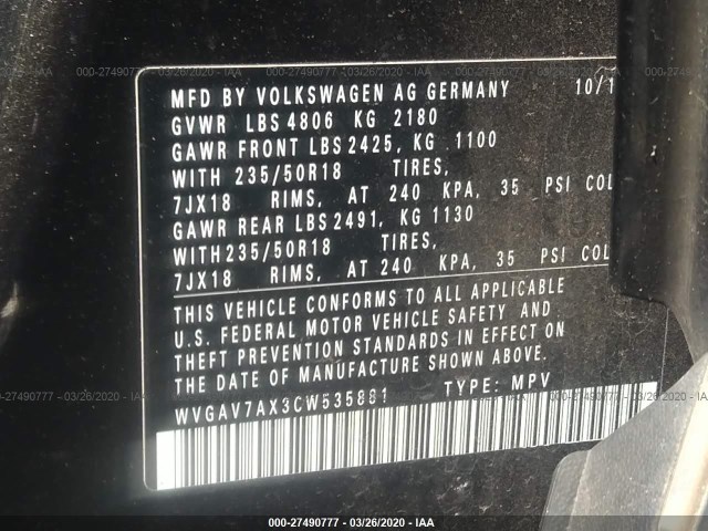 Photo 8 VIN: WVGAV7AX3CW535881 - VOLKSWAGEN TIGUAN 