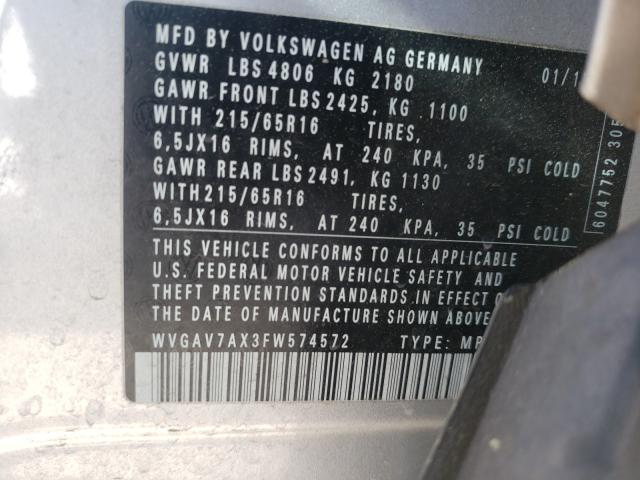 Photo 9 VIN: WVGAV7AX3FW574572 - VOLKSWAGEN TIGUAN 