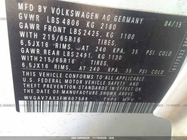 Photo 8 VIN: WVGAV7AX3FW607568 - VOLKSWAGEN TIGUAN 