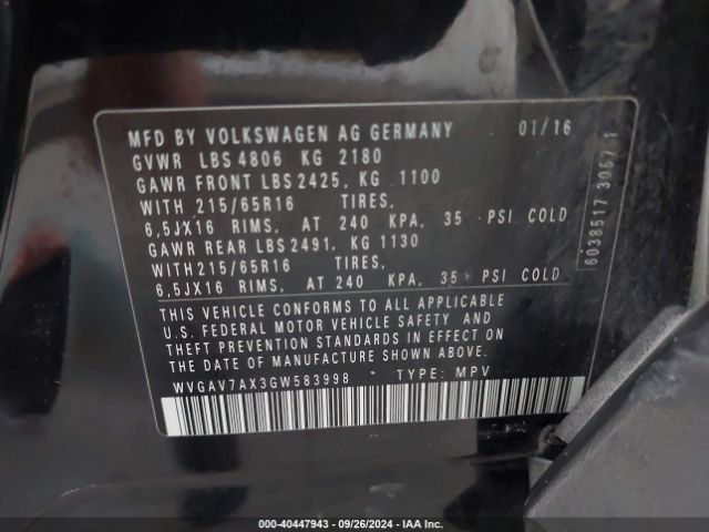 Photo 8 VIN: WVGAV7AX3GW583998 - VOLKSWAGEN TIGUAN 