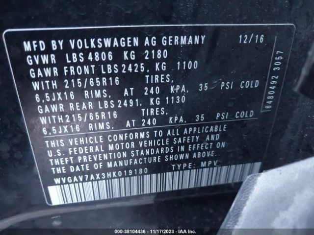 Photo 8 VIN: WVGAV7AX3HK019180 - VOLKSWAGEN TIGUAN 