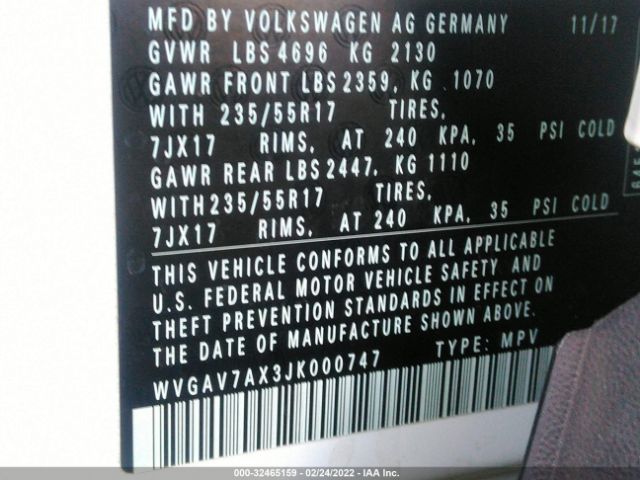 Photo 8 VIN: WVGAV7AX3JK000747 - VOLKSWAGEN TIGUAN LIMITED 