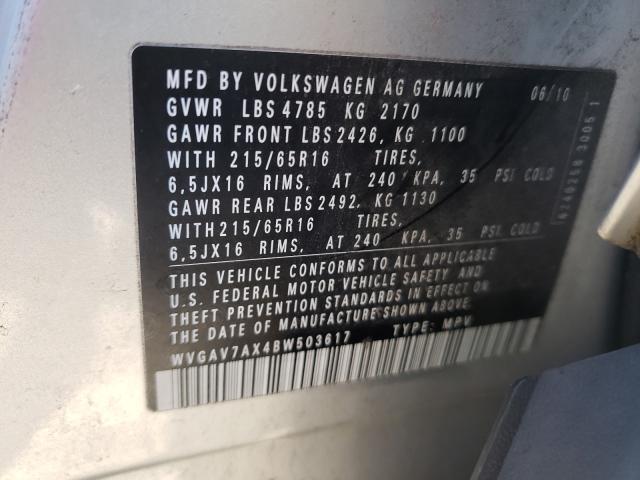 Photo 9 VIN: WVGAV7AX4BW503617 - VOLKSWAGEN TIGUAN S 