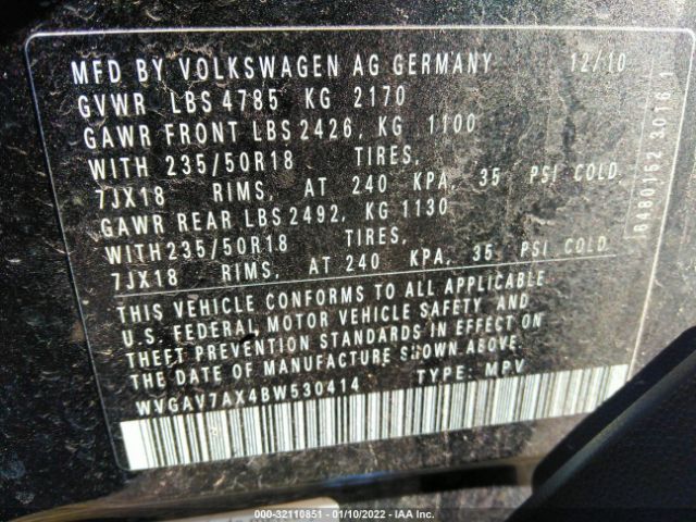 Photo 8 VIN: WVGAV7AX4BW530414 - VOLKSWAGEN TIGUAN 