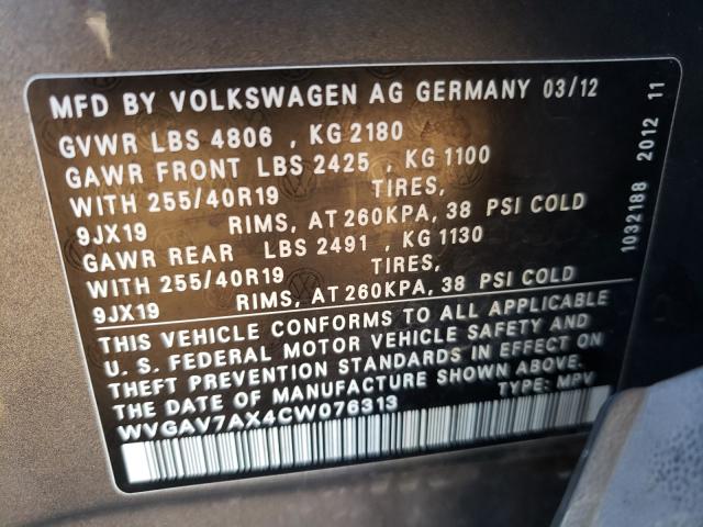 Photo 9 VIN: WVGAV7AX4CW076313 - VOLKSWAGEN TIGUAN 