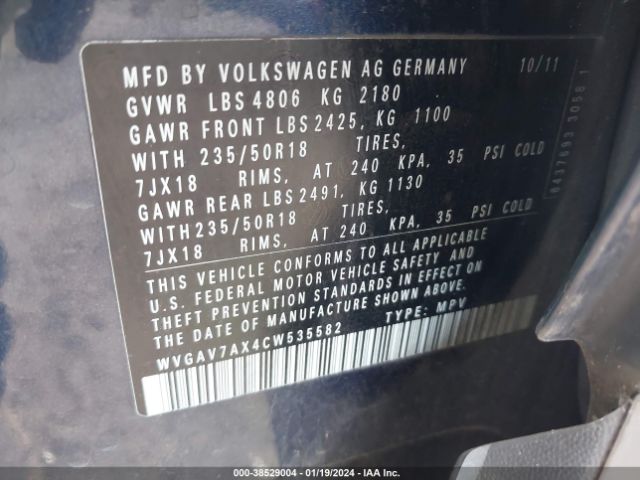 Photo 8 VIN: WVGAV7AX4CW535582 - VOLKSWAGEN TIGUAN 