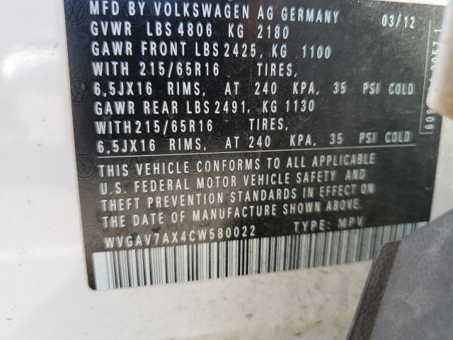 Photo 12 VIN: WVGAV7AX4CW580022 - VOLKSWAGEN TIGUAN S 