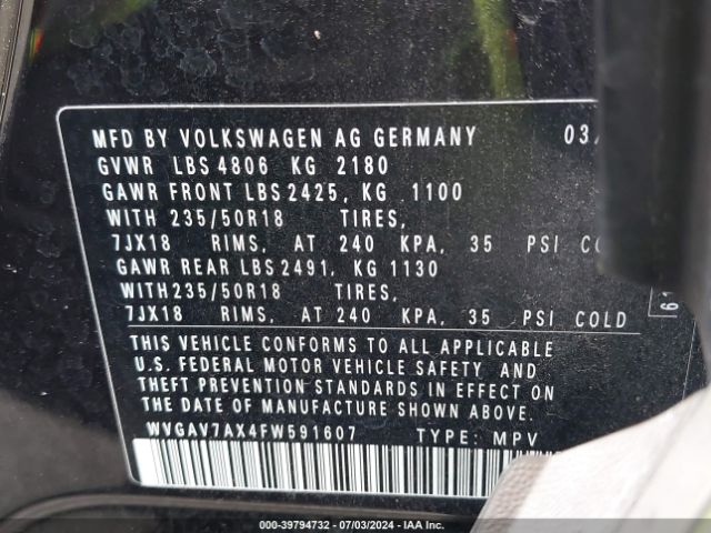 Photo 8 VIN: WVGAV7AX4FW591607 - VOLKSWAGEN TIGUAN 