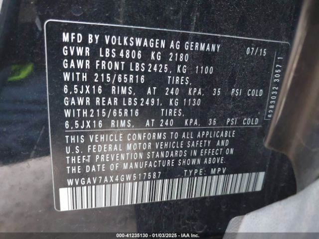 Photo 8 VIN: WVGAV7AX4GW517587 - VOLKSWAGEN TIGUAN 