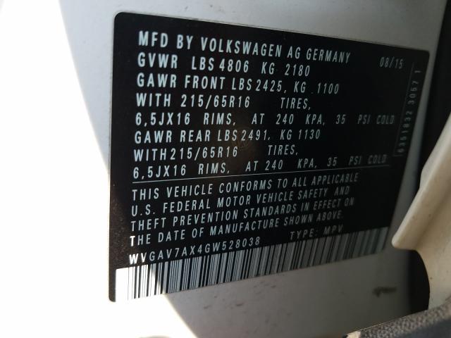 Photo 9 VIN: WVGAV7AX4GW528038 - VOLKSWAGEN TIGUAN 