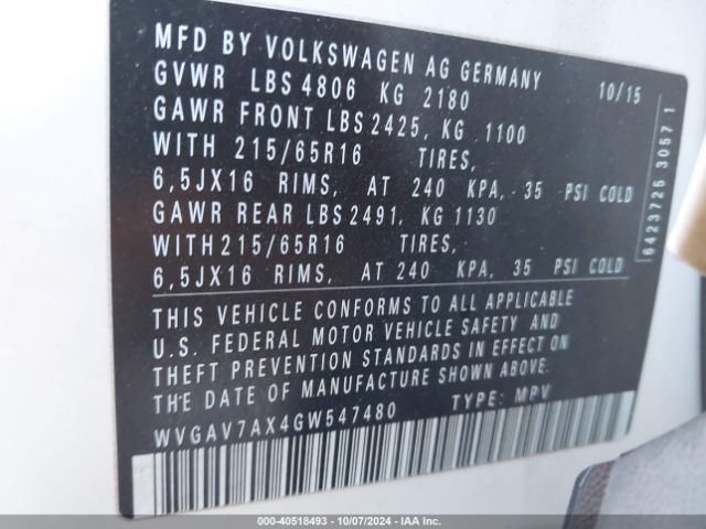 Photo 8 VIN: WVGAV7AX4GW547480 - VOLKSWAGEN TIGUAN 