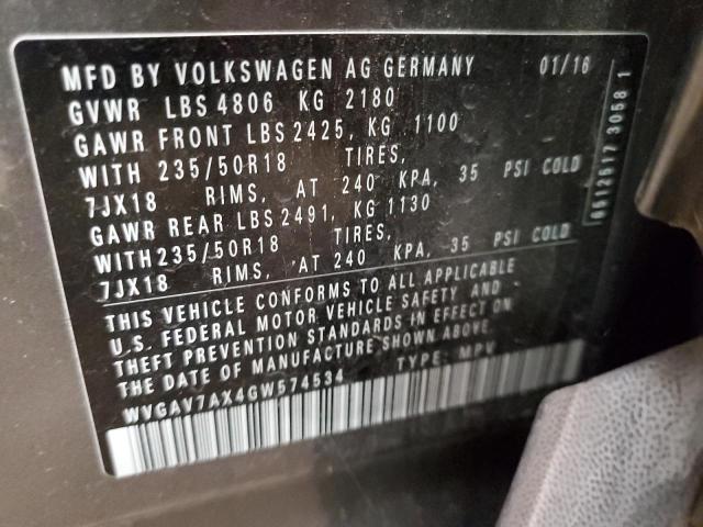 Photo 12 VIN: WVGAV7AX4GW574534 - VOLKSWAGEN TIGUAN S 