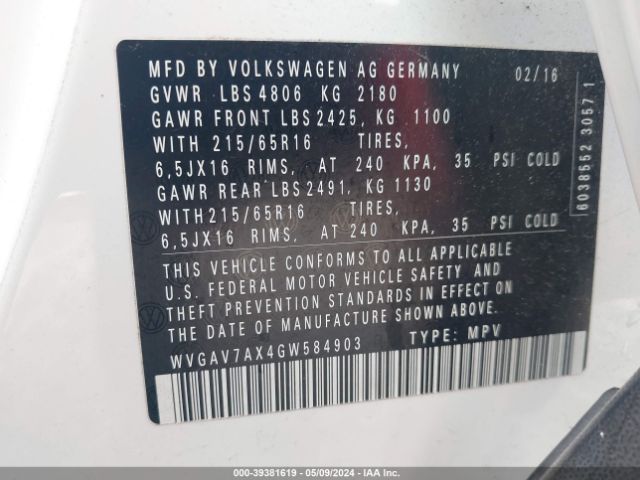 Photo 8 VIN: WVGAV7AX4GW584903 - VOLKSWAGEN TIGUAN 