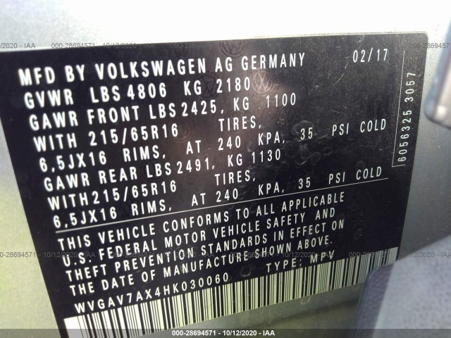 Photo 8 VIN: WVGAV7AX4HK030060 - VOLKSWAGEN TIGUAN 