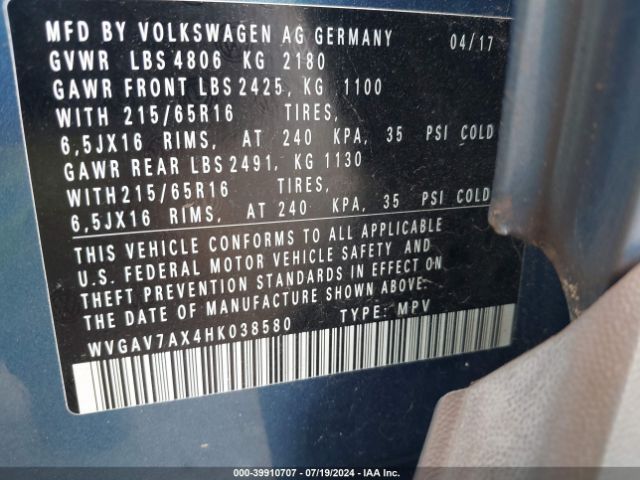 Photo 8 VIN: WVGAV7AX4HK038580 - VOLKSWAGEN TIGUAN 