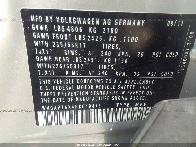 Photo 8 VIN: WVGAV7AX4HK049479 - VOLKSWAGEN TIGUAN 