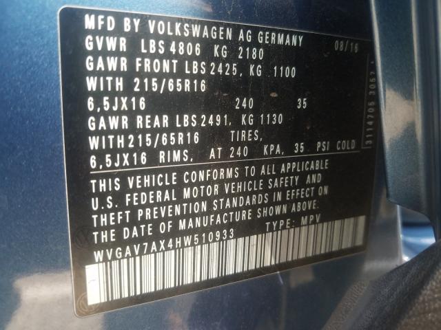 Photo 9 VIN: WVGAV7AX4HW510933 - VOLKSWAGEN TIGUAN S 