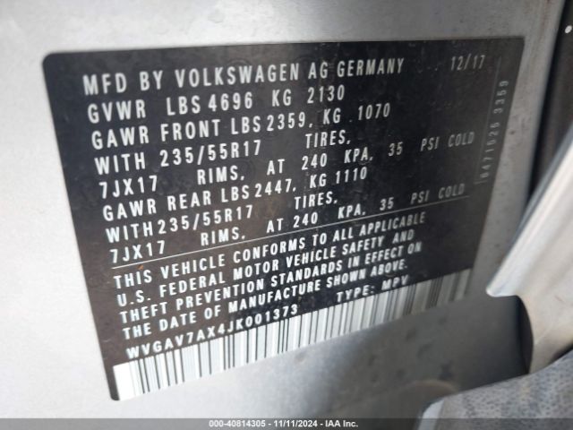 Photo 8 VIN: WVGAV7AX4JK001373 - VOLKSWAGEN TIGUAN LIMITED 