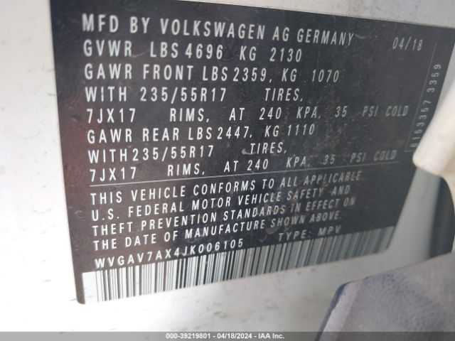 Photo 8 VIN: WVGAV7AX4JK006105 - VOLKSWAGEN TIGUAN LIMITED 