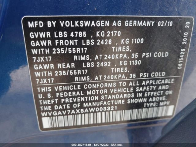 Photo 8 VIN: WVGAV7AX5AW003321 - VOLKSWAGEN TIGUAN 