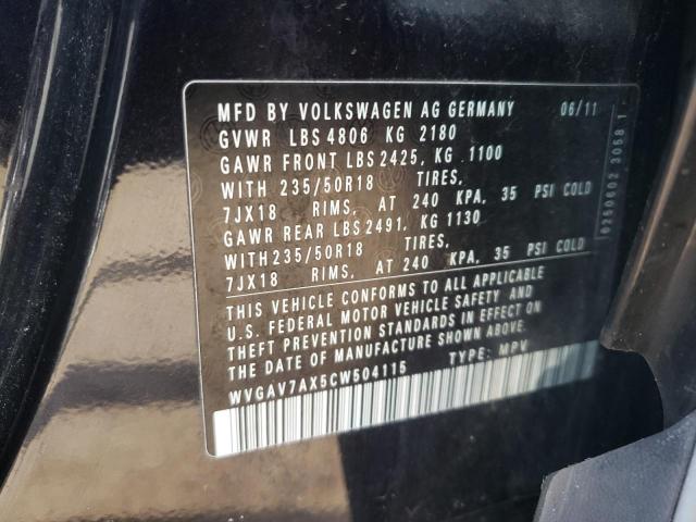 Photo 9 VIN: WVGAV7AX5CW504115 - VOLKSWAGEN TIGUAN S 