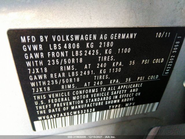 Photo 8 VIN: WVGAV7AX5CW532528 - VOLKSWAGEN TIGUAN 