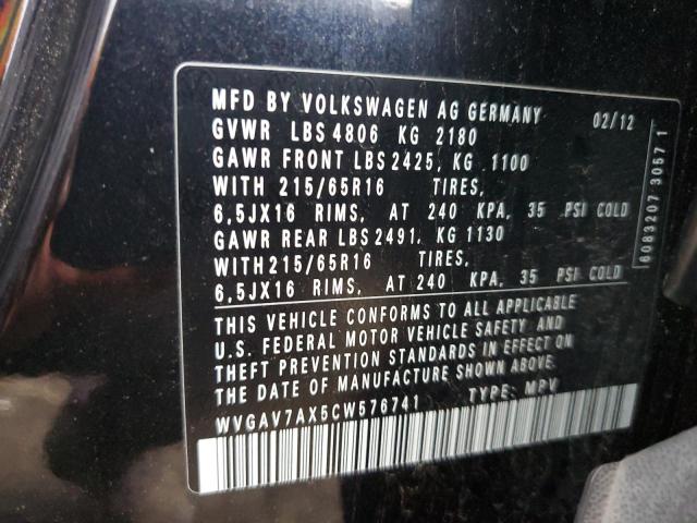 Photo 12 VIN: WVGAV7AX5CW576741 - VOLKSWAGEN TIGUAN 