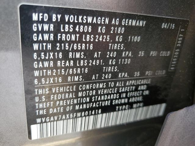 Photo 11 VIN: WVGAV7AX5FW601416 - VOLKSWAGEN TIGUAN S 