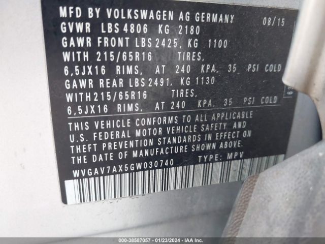 Photo 8 VIN: WVGAV7AX5GW030740 - VOLKSWAGEN TIGUAN 