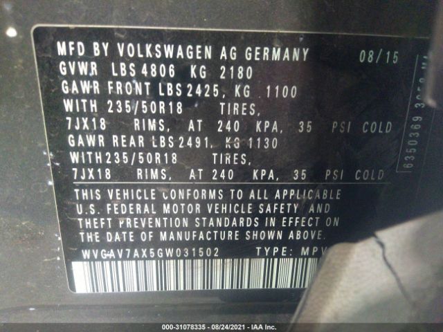 Photo 8 VIN: WVGAV7AX5GW031502 - VOLKSWAGEN TIGUAN 