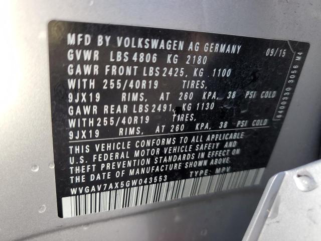 Photo 12 VIN: WVGAV7AX5GW043553 - VOLKSWAGEN TIGUAN S 