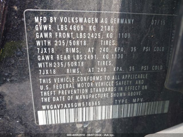 Photo 8 VIN: WVGAV7AX5GW516965 - VOLKSWAGEN TIGUAN 