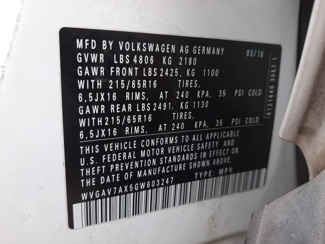 Photo 9 VIN: WVGAV7AX5GW603247 - VOLKSWAGEN TIGUAN 