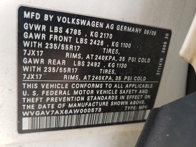 Photo 9 VIN: WVGAV7AX6AW000573 - VOLKSWAGEN TIGUAN S 