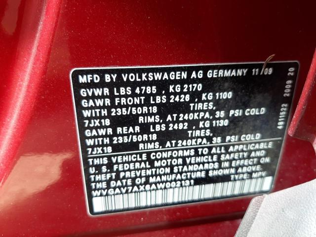 Photo 9 VIN: WVGAV7AX6AW002131 - VOLKSWAGEN TIGUAN S 