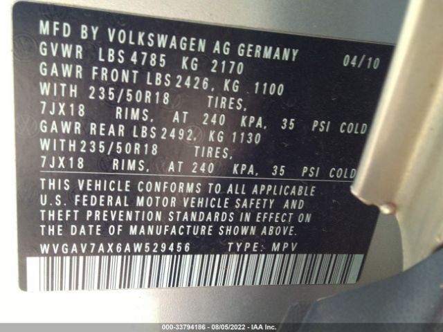 Photo 8 VIN: WVGAV7AX6AW529456 - VOLKSWAGEN TIGUAN 