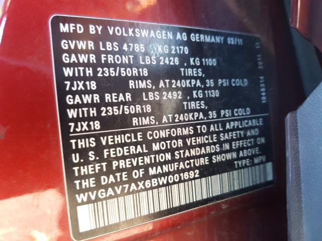 Photo 9 VIN: WVGAV7AX6BW001692 - VOLKSWAGEN TIGUAN S 