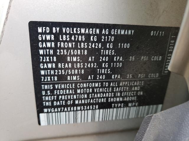 Photo 9 VIN: WVGAV7AX6BW534528 - VOLKSWAGEN TIGUAN S 