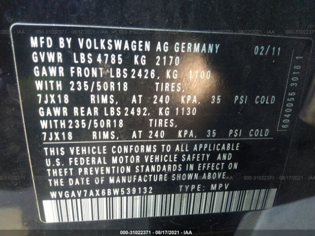 Photo 8 VIN: WVGAV7AX6BW539132 - VOLKSWAGEN TIGUAN 