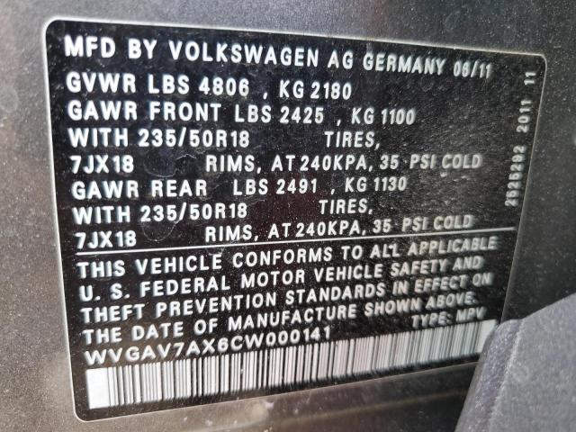 Photo 12 VIN: WVGAV7AX6CW000141 - VOLKSWAGEN TIGUAN S 