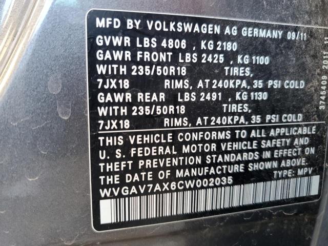 Photo 11 VIN: WVGAV7AX6CW002035 - VOLKSWAGEN TIGUAN 