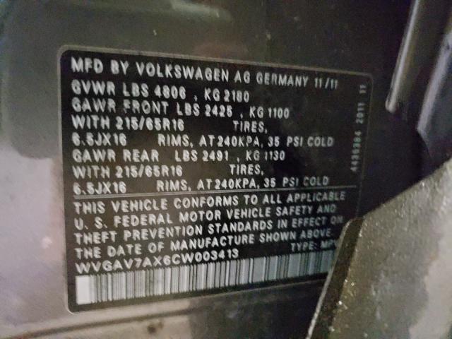 Photo 9 VIN: WVGAV7AX6CW003413 - VOLKSWAGEN TIGUAN S 